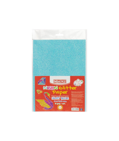 Carton cu sclipici florescent 290gr/m2 A4, 5 buc,  Albastru deschis